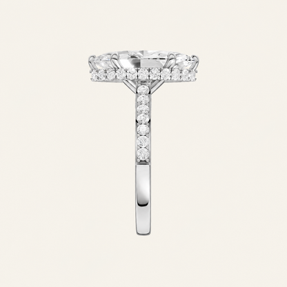 3.50CT Marquise Cut Lab Grown Diamond Hidden Halo Side Stone Ring