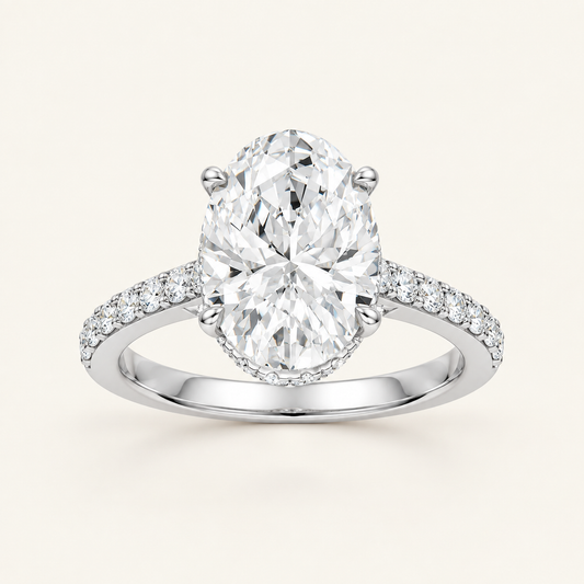 4.50CT Oval Cut Lab Grown Diamond Hidden Halo Side Stone Ring