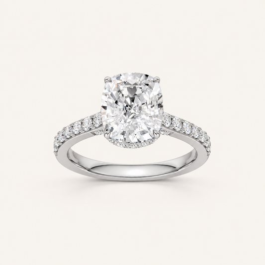 3.50CT Cushion Cut Lab Grown Diamond Hidden Halo Side Stone Ring