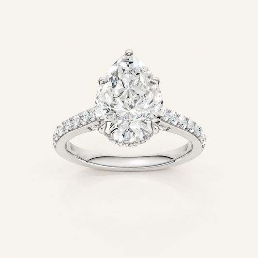 3.50CT Pear Cut Lab Grown Diamond Hidden Halo Side Stone Ring