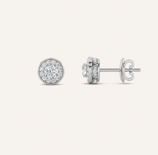 1CT Round Cut Lab Grown Diamond Halo Stud Earrings