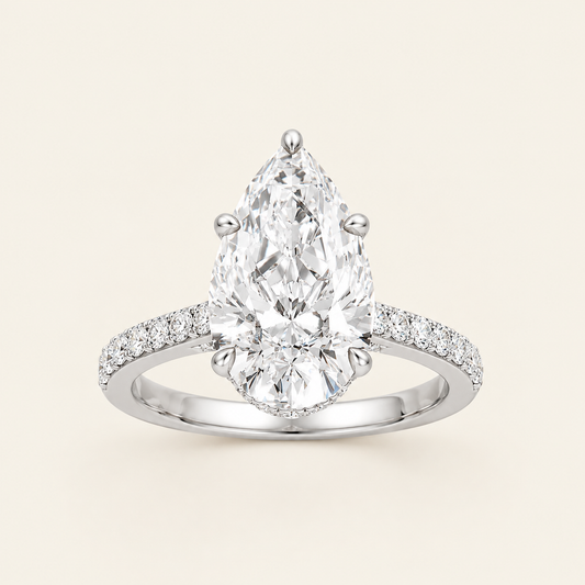 4.50CT Pear Cut Lab Grown Diamond Hidden Halo Side Stone Ring