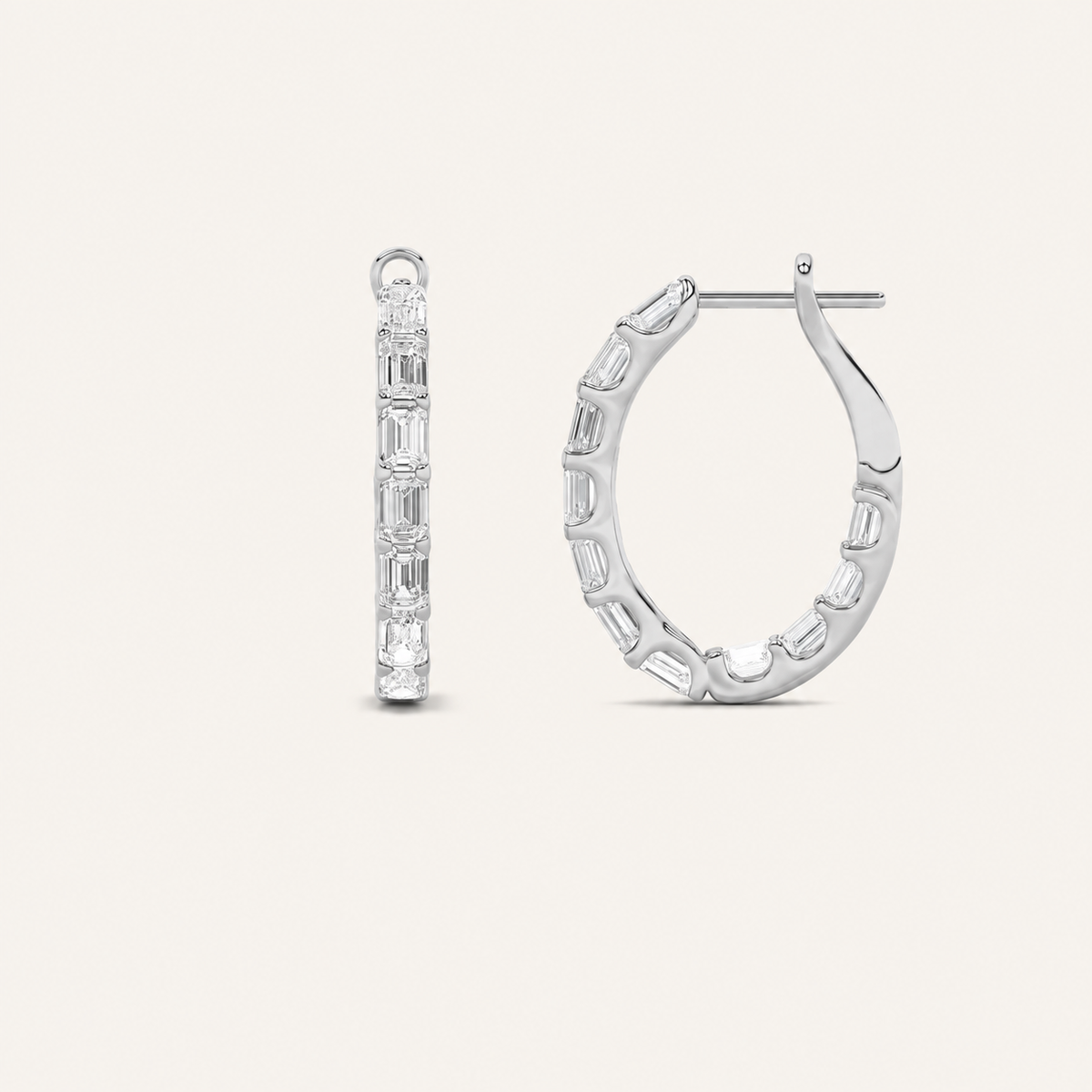 4CT Emerald Cut Lab Grown Diamond Inside Out Hoop Earrings