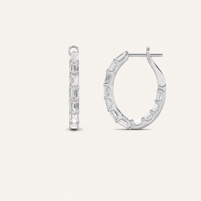 4CT Emerald Cut Lab Grown Diamond Inside Out Hoop Earrings