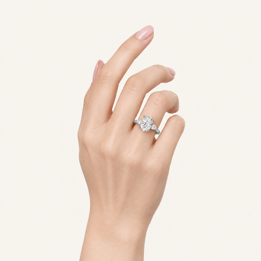 7.80CT Oval Cut Lab Grown Diamond Three Stone Ring