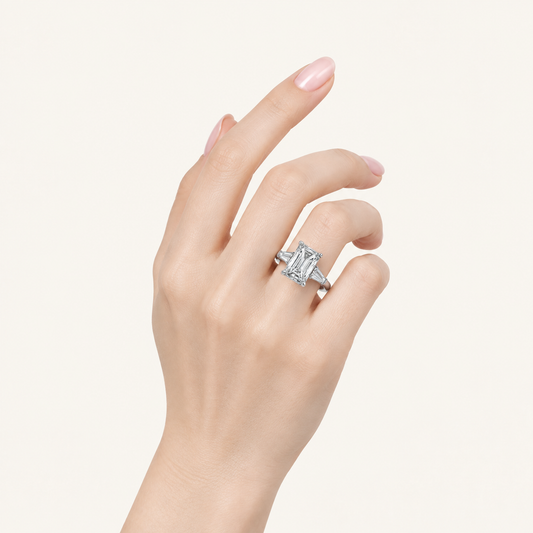 8.40Ct Emerald Cut Lab Grown Diamond Three Stone Ring