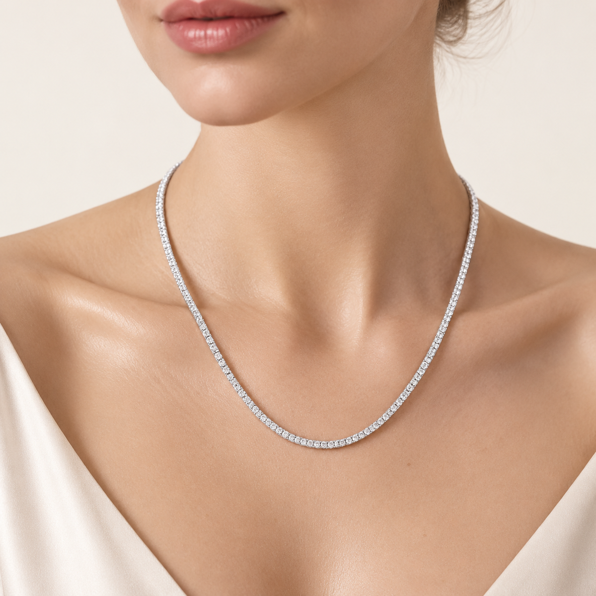 37.50CT Round Cut Lab Grown Diamond Tennis Necklace