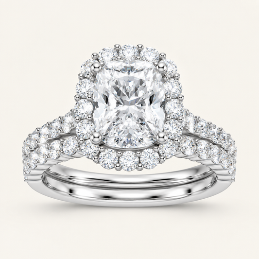 3.00CT Cushion Cut lab Grown Diamond Halo Bridal Set