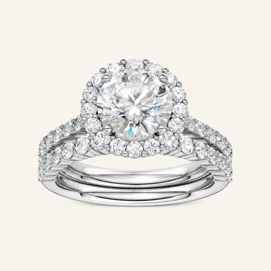 3.00CT Round Cut Lab Grown Diamond Halo Bridal Set