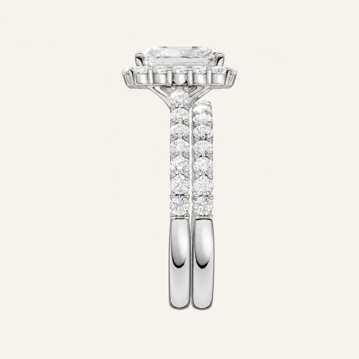 3.00CT Radiant Cut Lab Grown Diamond Halo Bridal Set