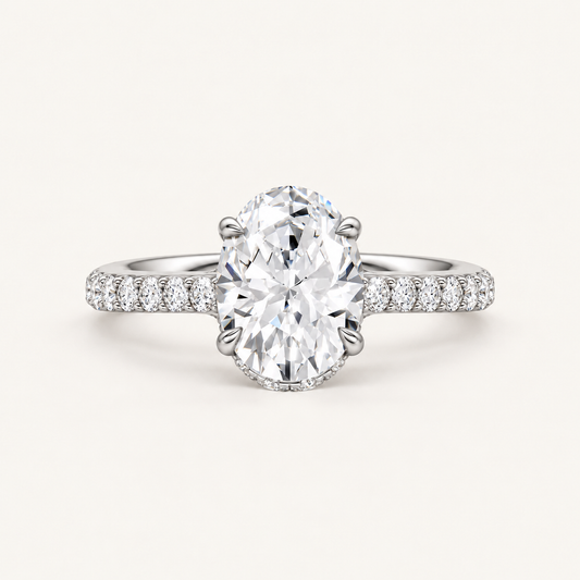 2.50CT Oval Cut Lab Grown Diamond Hidden Halo Side Stone Ring