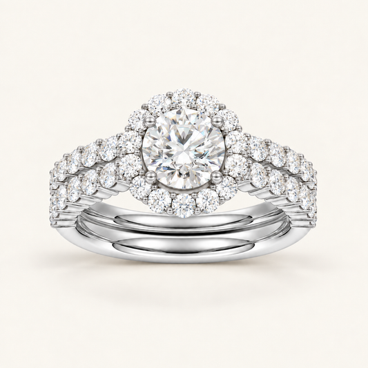 2.00CT Round Cut Lab Grown Diamond Halo Bridal Set