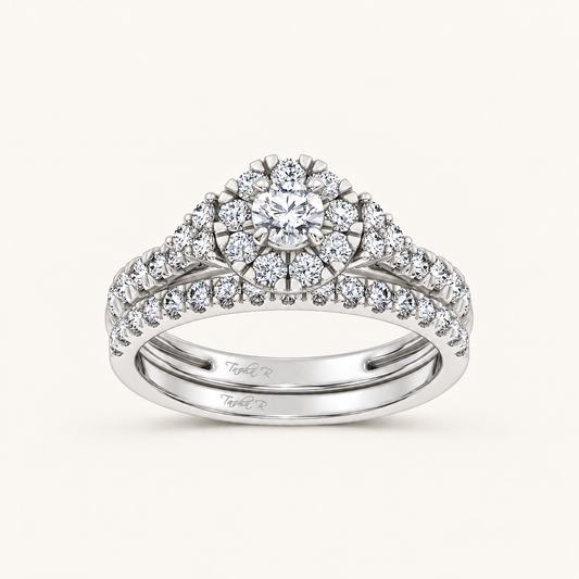 1.00CT Round Cut Lab Grown Diamond Halo Bridal Set