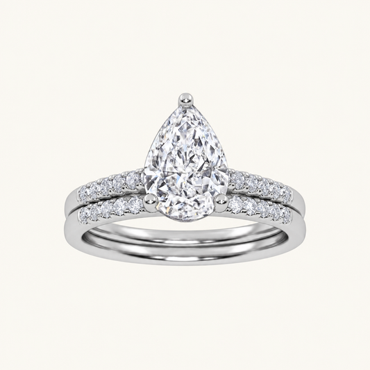 1.28CT Pear Cut Lab Grown Diamond Bridal Set