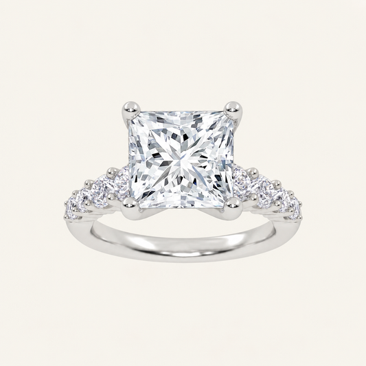 3.75CT Square Cut Lab Grown Diamond Side Stone ring