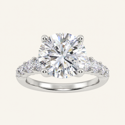 3.75CT Round Cut Lab Grown Diamond Side Stone ring