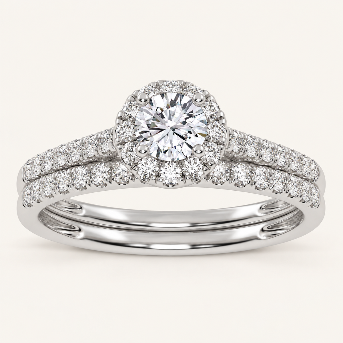 0.50CT Round Cut Lab Grown Diamond Halo Bridal Set
