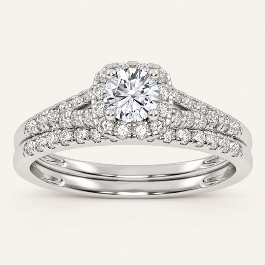 0.50CT Round Cut Lab Grown Diamond Halo Bridal Set