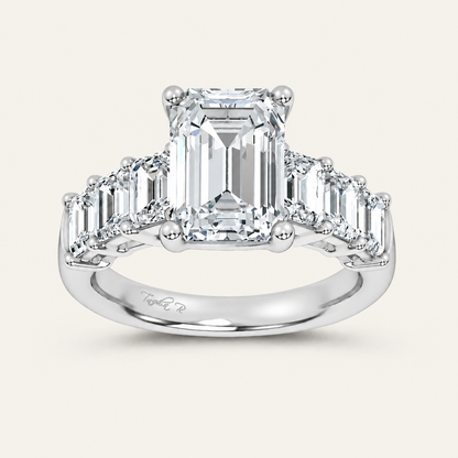 4.50CT Emerald Cut Lab Grown Diamond Cluster Ring