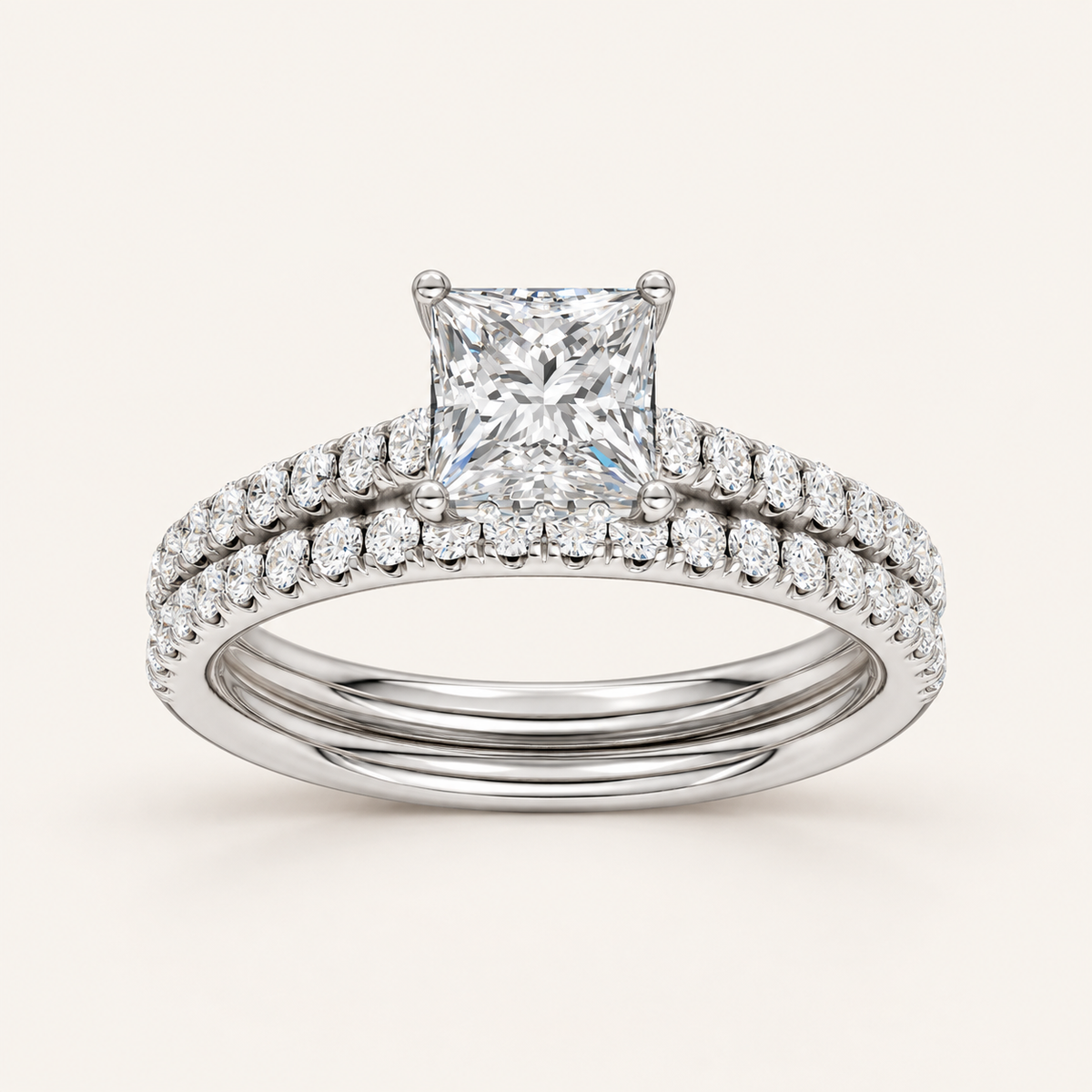 1.50CT Princess Cut Lab Grown Diamond Bridal Set
