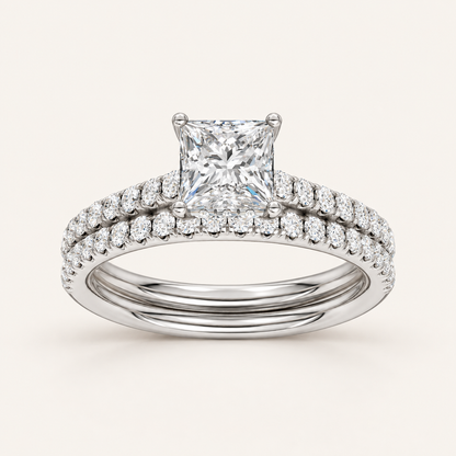 1.50CT Princess Cut Lab Grown Diamond Bridal Set