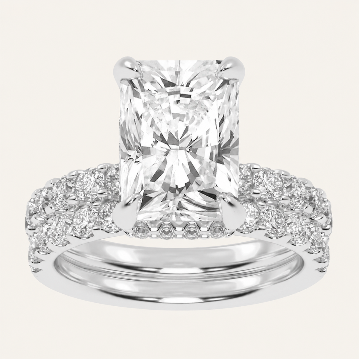 4.44CT Emerald Cut Lab Grown Diamond Doubble Halo Bridal Set