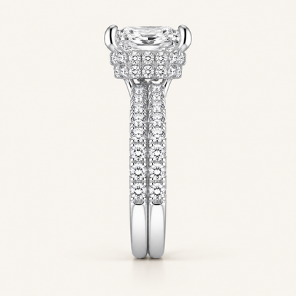 4.44CT Emerald Cut Lab Grown Diamond Double hidden Halo bridal Set