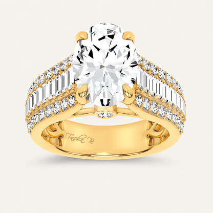 4.00CT Oval Cut Lab Grown Diamond Side Stone Ring
