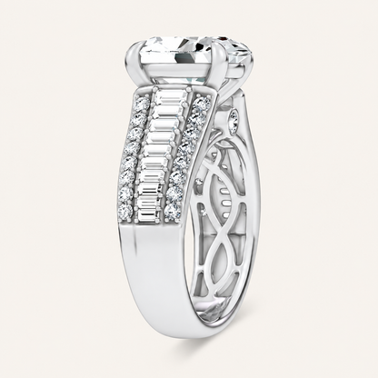 4.00CT Oval Cut Lab Grown Diamond Side Stone Ring