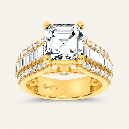4.00CT Emerald Cut Lab Grown Diamond Side Stone Ring