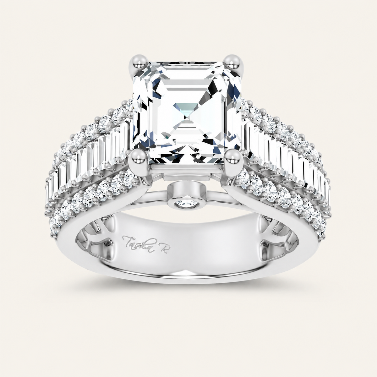 4.00CT Emerald Cut Lab Grown Diamond Side Stone Ring