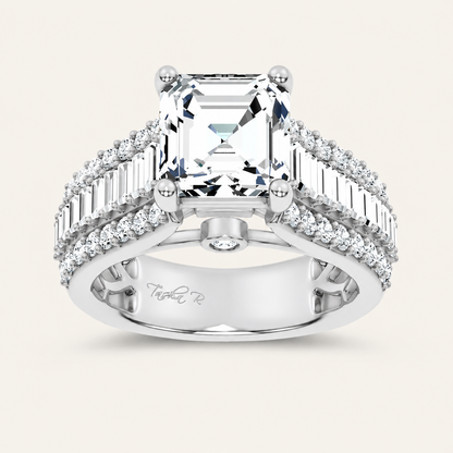 4.00CT Emerald Cut Lab Grown Diamond Side Stone Ring