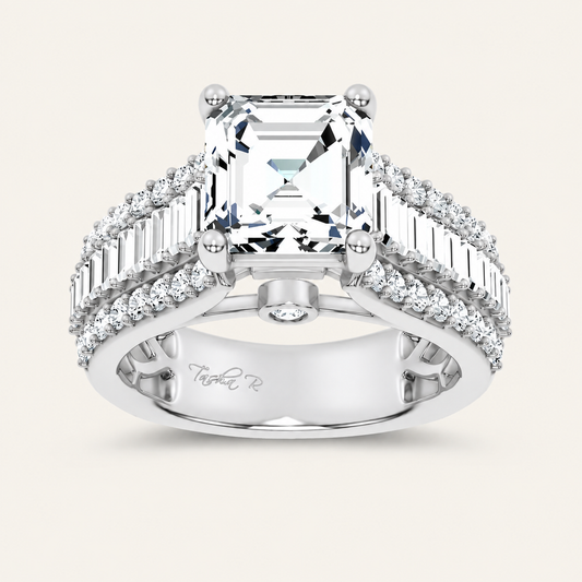 4.00CT Emerald Cut Lab Grown Diamond Side Stone Ring