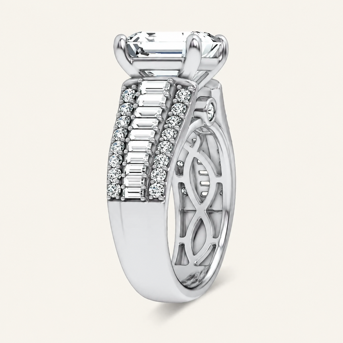 4.00CT Emerald Cut Lab Grown Diamond Side Stone Ring
