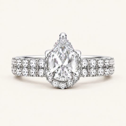 4.38CT Pear Cut Lab Grown Diamond Hidden Halo Bridal Set