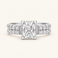 4.44CT Emerald Cut Lab Grown Diamond Double hidden Halo bridal Set