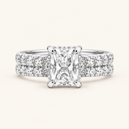 4.44CT Emerald Cut Lab Grown Diamond Double hidden Halo bridal Set