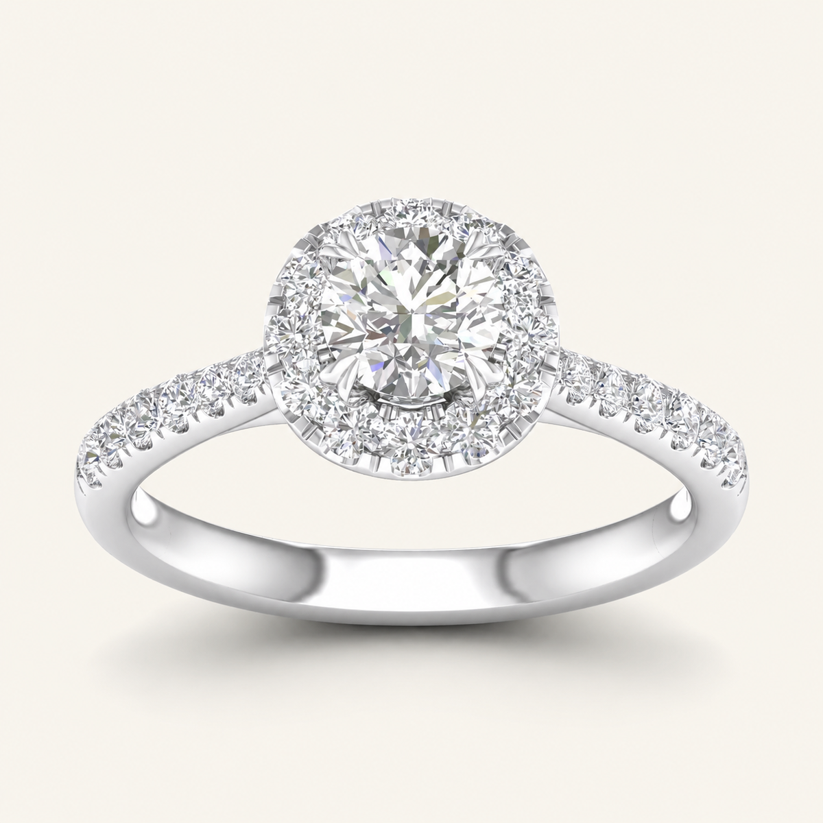 1.00CT Round Cut Lab Grown Diamond Halo Side Stone Ring