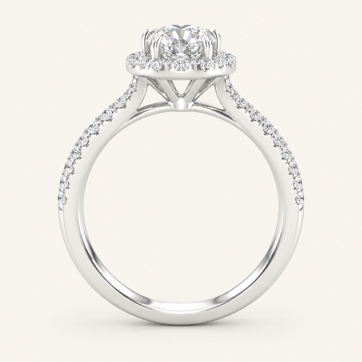 1.00CT Round Cut Lab Grown Diamond Halo Side Stone Ring