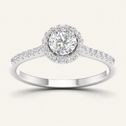 0.75CT Round Cut Lab Grown Diamond Halo Side Stone Ring