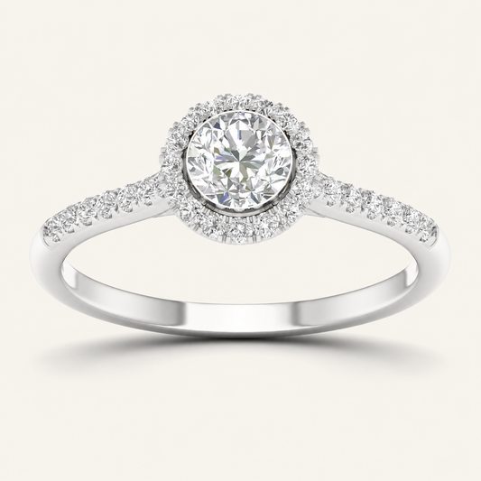 0.75CT Round Cut Lab Grown Diamond Halo Side Stone Ring
