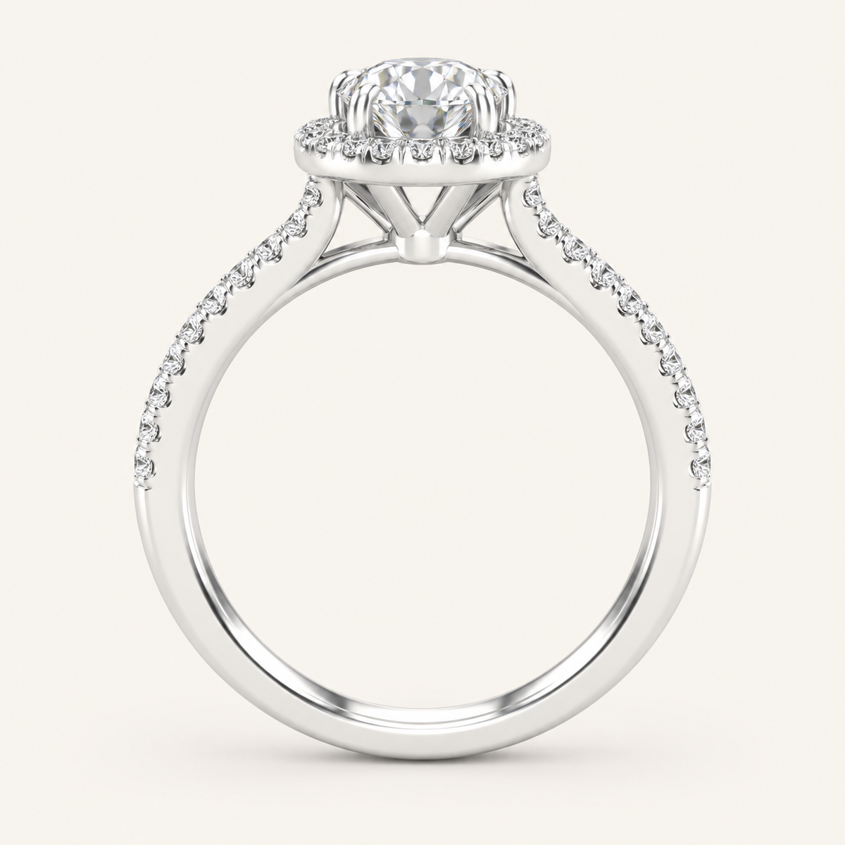 0.75CT Round Cut Lab Grown Diamond Halo Side Stone Ring