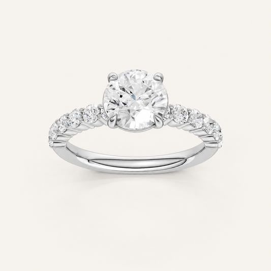 2.00CT Round Cut Lab Grown Diamond Side Stone Ring