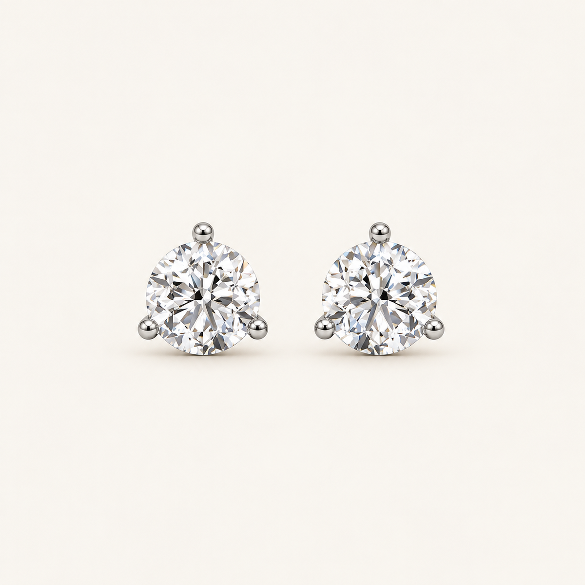 1CT Round Cut Lab Grown Diamond Three Prong Stud Earring