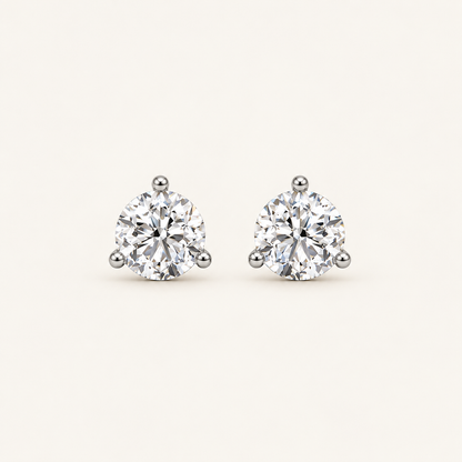 1CT Round Cut Lab Grown Diamond Three Prong Stud Earring