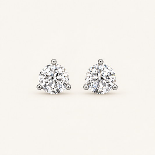 1CT Round Cut Lab Grown Diamond Three Prong Stud Earring