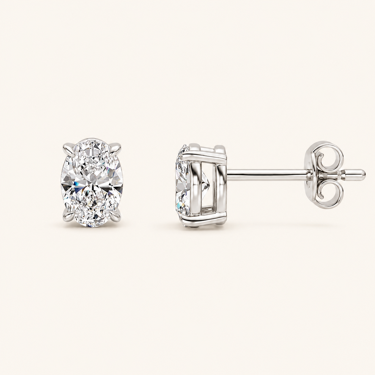 1CT Oval Cut Lab Grown Diamond Four Prong Stud Earrings