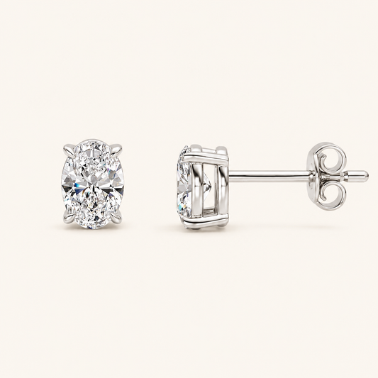 1CT Oval Cut Lab Grown Diamond Four Prong Stud Earrings