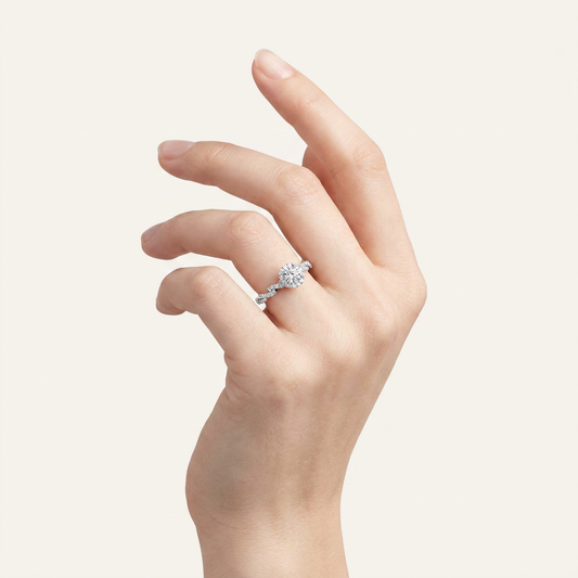 0.33CT Round Cut Certified Lab Grown Diamond Halo Side Stone Ring