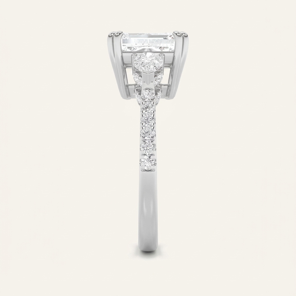 3CT Emerald Cut Lab Grown Diamond Three Stone Side Stone Ring
